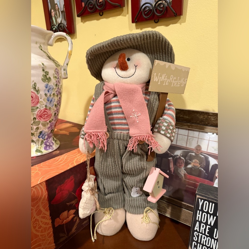 Snowman Plush Toy with Pink Scarf - Picture 1 of 8